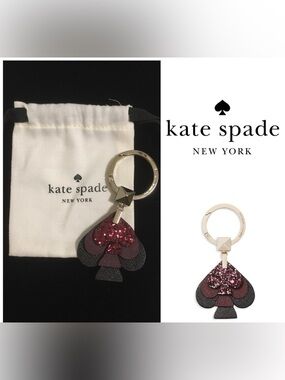 KATE SPADE - GENTLY PRELOVED STACKED GLITTER SPADE KEYCHAIN / KEY FOB / RING